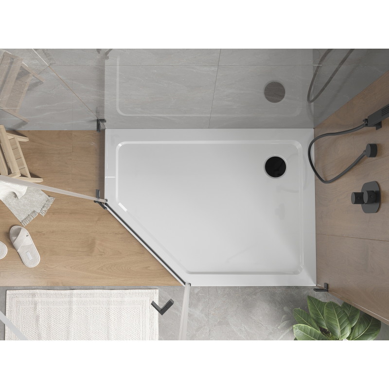 Mexen Flat петстенно тънък десен душ корито 100 x 90 см, бяло, черен сифон
