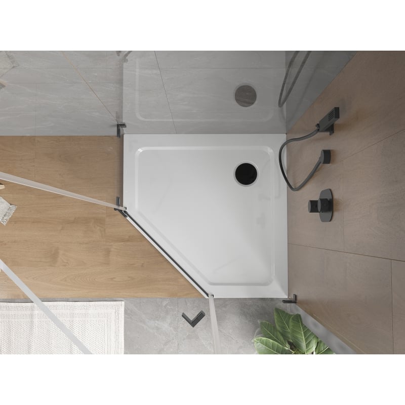 Mexen Flat петостранен душ поднос slim 100 x 100 см, бял, черен сифон - 41P101010-B