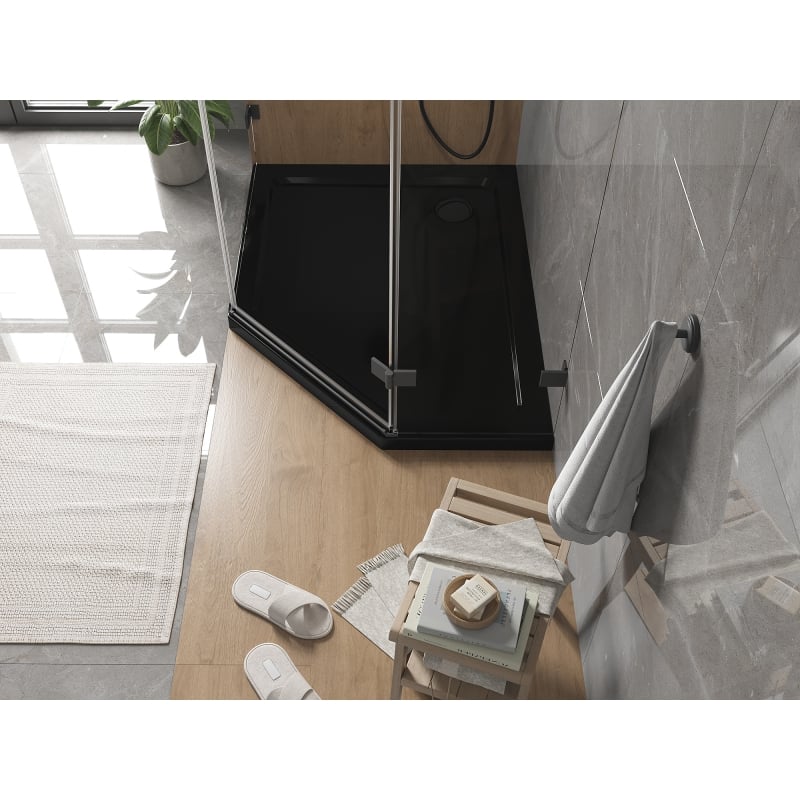 Mexen Flat петостенна тънка лява душ корито 100 x 90 см, черна, с черен сифон