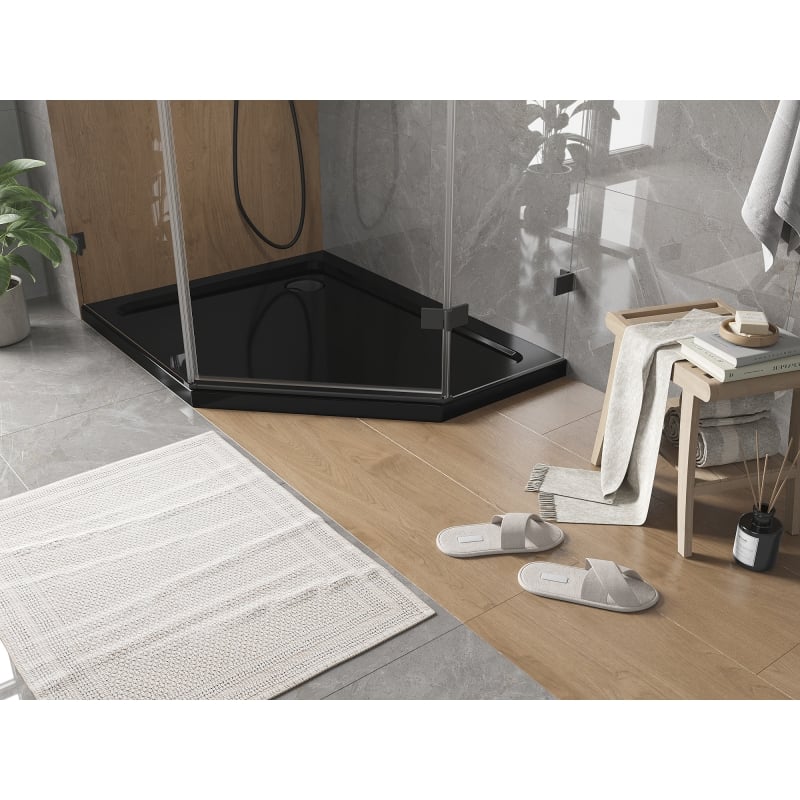 Mexen Flat петостенна тънка лява душ корито 100 x 90 см, черна, с черен сифон