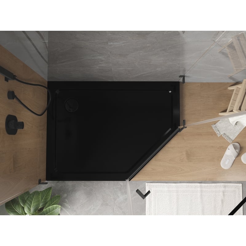 Mexen Flat петостенна тънка лява душ корито 100 x 90 см, черна, с черен сифон