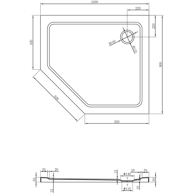 Mexen Flat петоъгълна плоска душ кабина дясна 100 x 90 см, черна, сифон черен