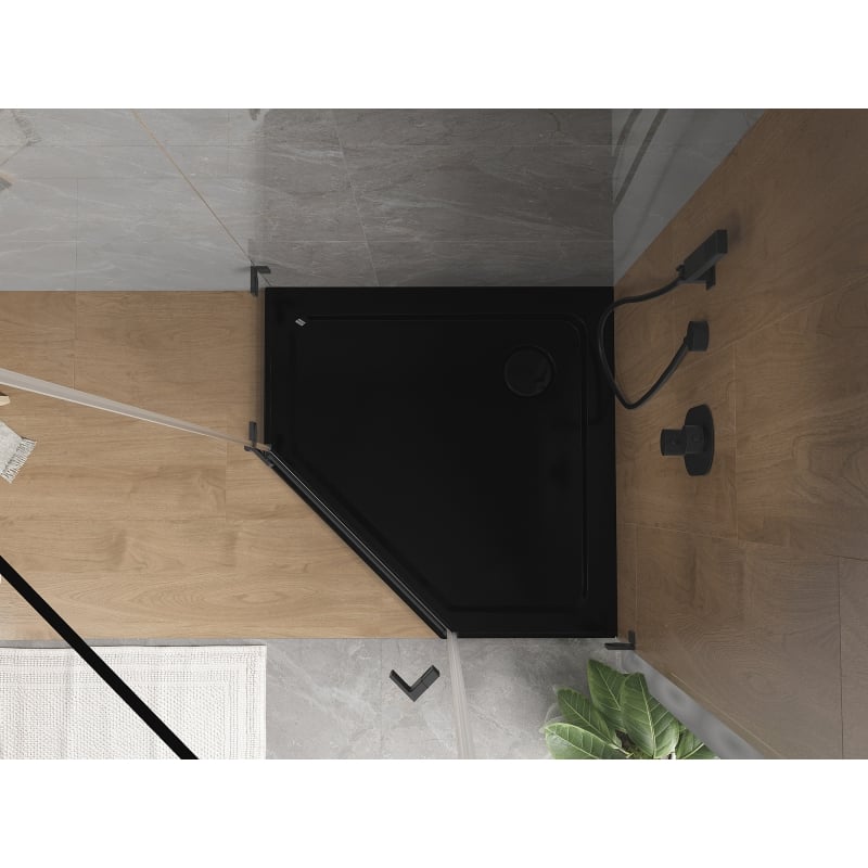 Mexen Flat петоъгълен душов поднос Slim 100 x 100 см, черен, сифон черен - 41P701010-B