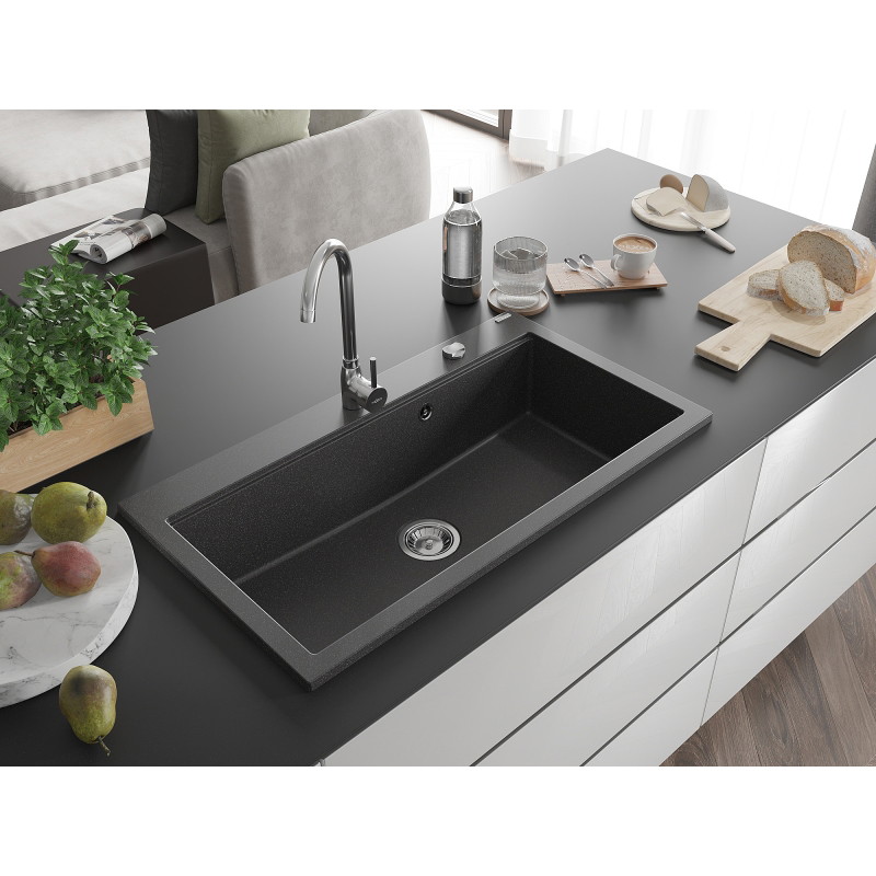 Mexen Slido Гранитна кухненска мивка с 1 корито 900 x 500 mm, черна на точки,