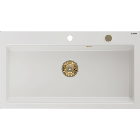 Mexen Slido гранитна мивка 1-камерна 900 x 500 mm, бяла, сифон златен - 6528901005-20-G