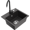 Mexen Milo гранитна мивка с 1 отделение с кухненски смесител Telma, черно с пръски - 6505-76-670200-70