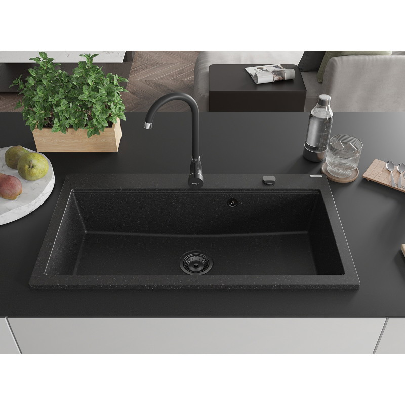Mexen Slido Гранитна кухненска мивка с 1 корито 900 x 500 mm, черен/сребрист