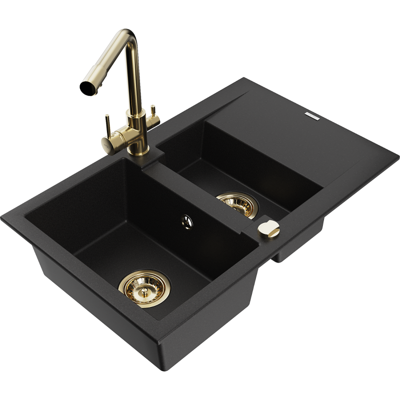 Mexen Gaspar гранитна мивка 1,5-камерна с отцедник и кухненски смесител Duero,