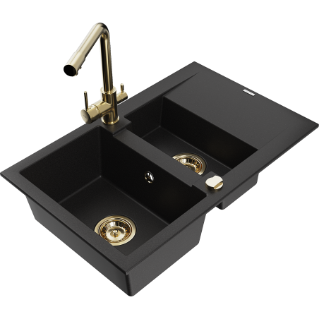 Mexen Gaspar гранитна мивка 1,5-камерна с отцедник и кухненски смесител Duero,