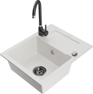 Mexen Enzo еднокамерен гранитен кухненски мивка с отцедник и кухненски смесител Telma, бял - 6506-20-670200-70