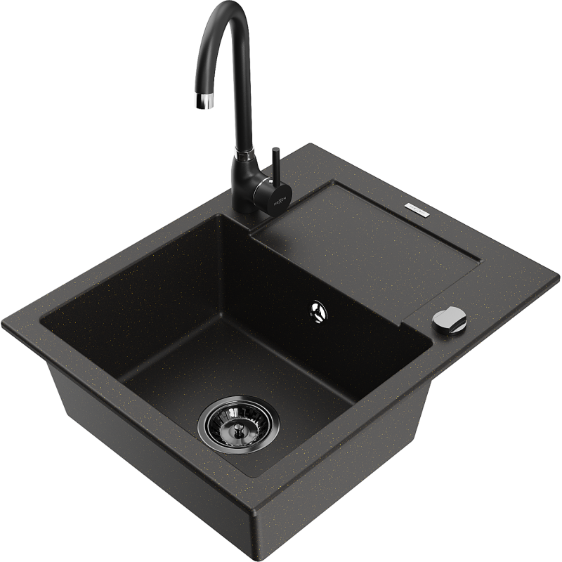 Mexen Enzo гранитна мивка с 1 отделение с отцедник и кухненски смесител Telma,