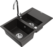 Mexen Gaspar гранитна мивка 1,5 камери с отцедник и кухненски смесител Telma,