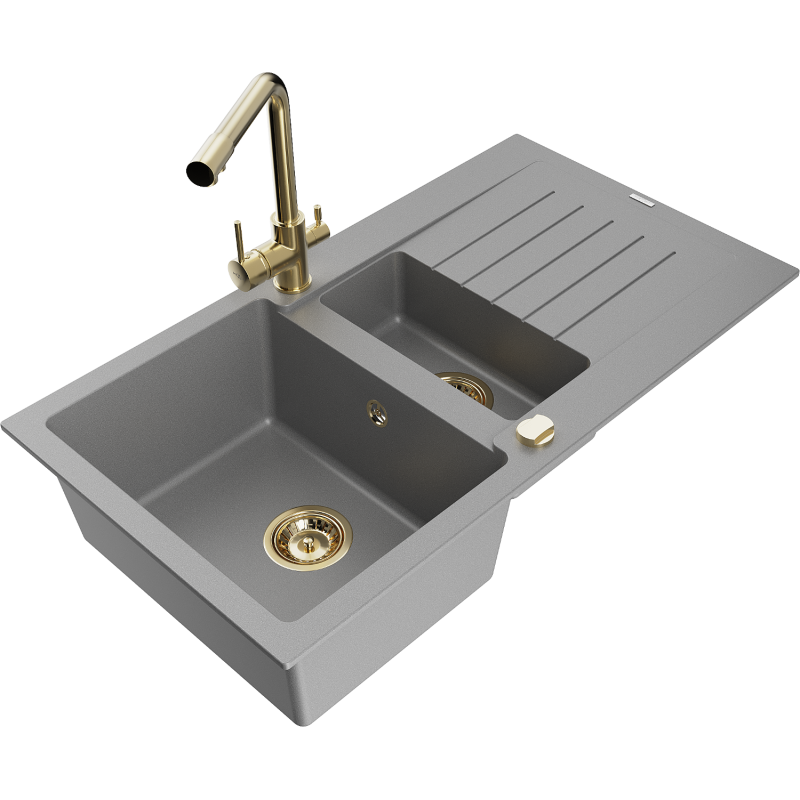 Mexen Matias гранитна мивка с 1,5 камери с отцедник и кухненски смесител