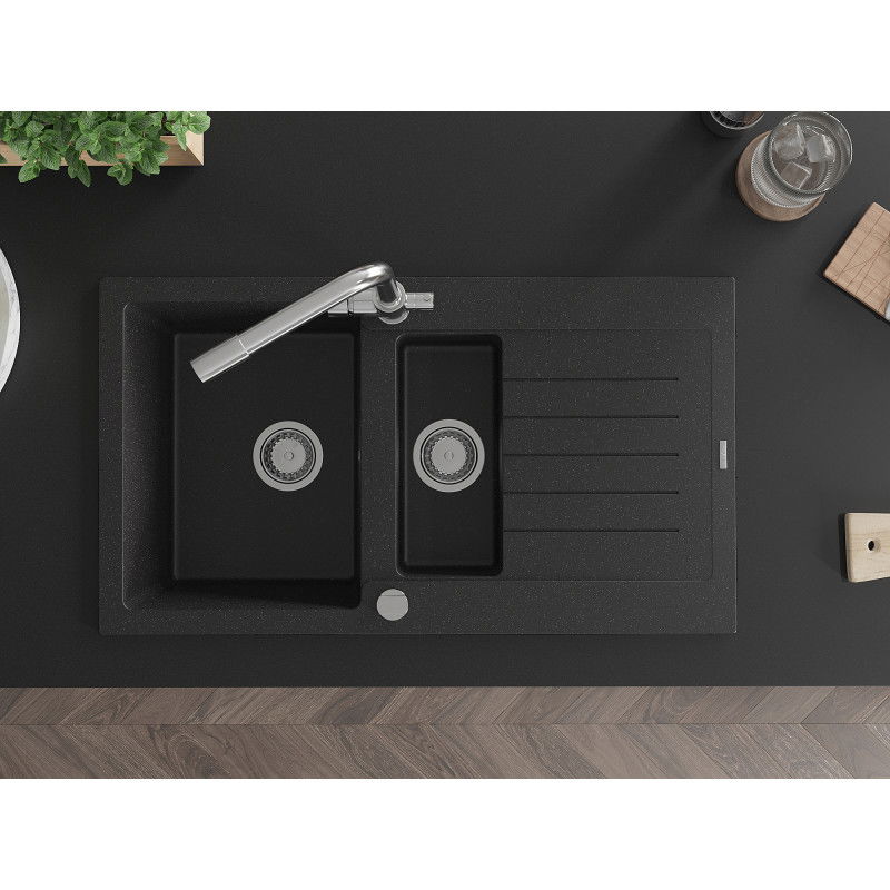Mexen Matias гранитна мивка с 1,5 камери с отцедник и кухненски смесител Duero,