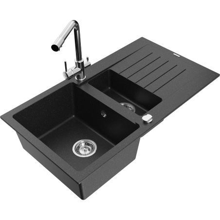 Mexen Matias гранитна мивка с 1,5 камери с отцедник и кухненски смесител Duero,
