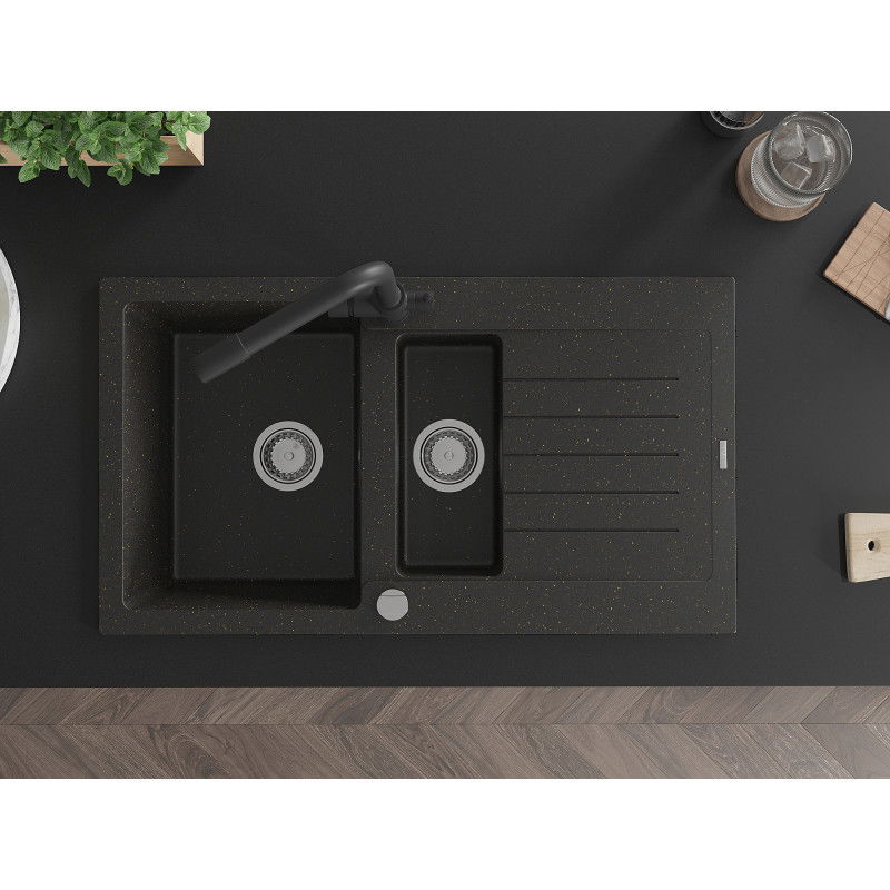 Mexen Matias гранитна мивка с 1,5 камери с отцедник и кухненски смесител Duero,