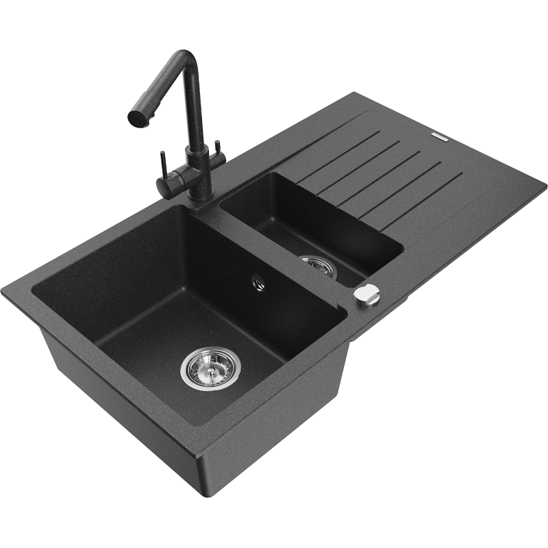 Mexen Matias гранитна мивка с 1,5 камери със сушилня и кухненски смесител Duero,