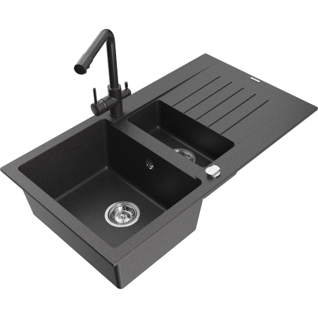 Mexen Matias гранитна мивка с 1,5 камери със сушилня и кухненски смесител Duero,