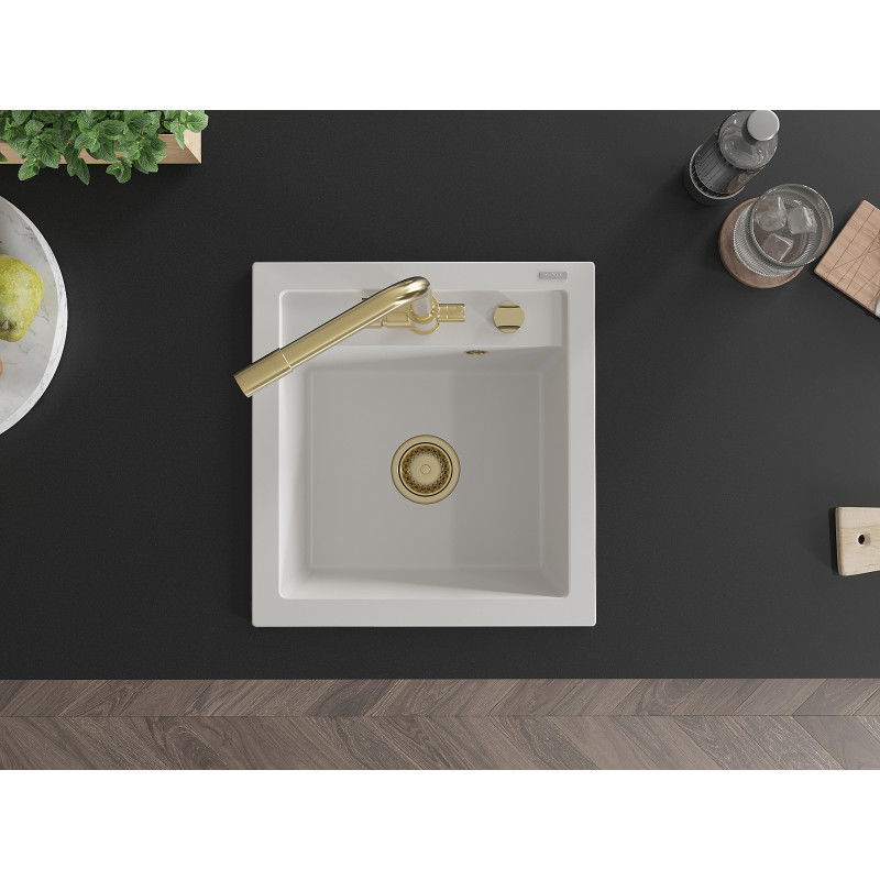 Mexen Vito кухненска мивка от гранит с 1 отделение и кухненски смесител Duero, бял - 6503-20-671600-50
