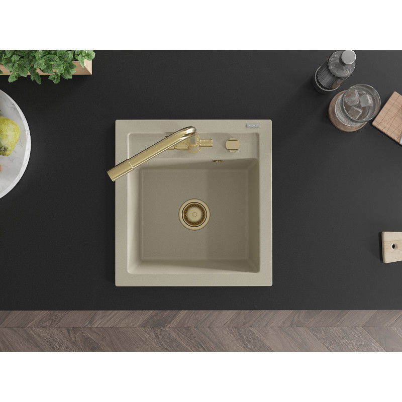 Mexen Vito гранитна мивка с 1 отделение и кухненски смесител Duero, бежов - 6503-69-671600-50