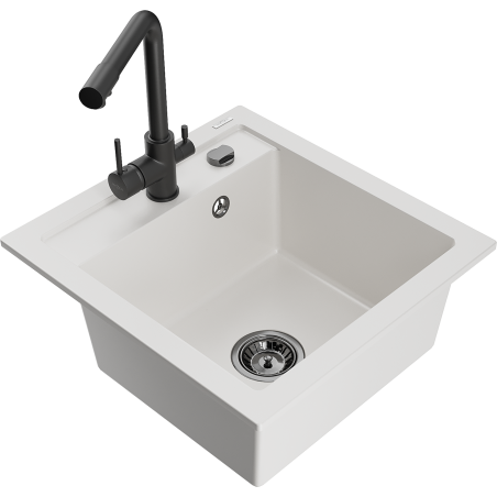Гранитна кухненска мивка Mexen Vito 1-камерна с кухненски смесител Duero, бял - 6503-20-671600-70