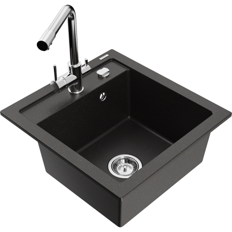 Mexen Vito гранитна кухненска мивка с една камера и смесител Duero, черен/златист металик - 6503-75-671600-00
