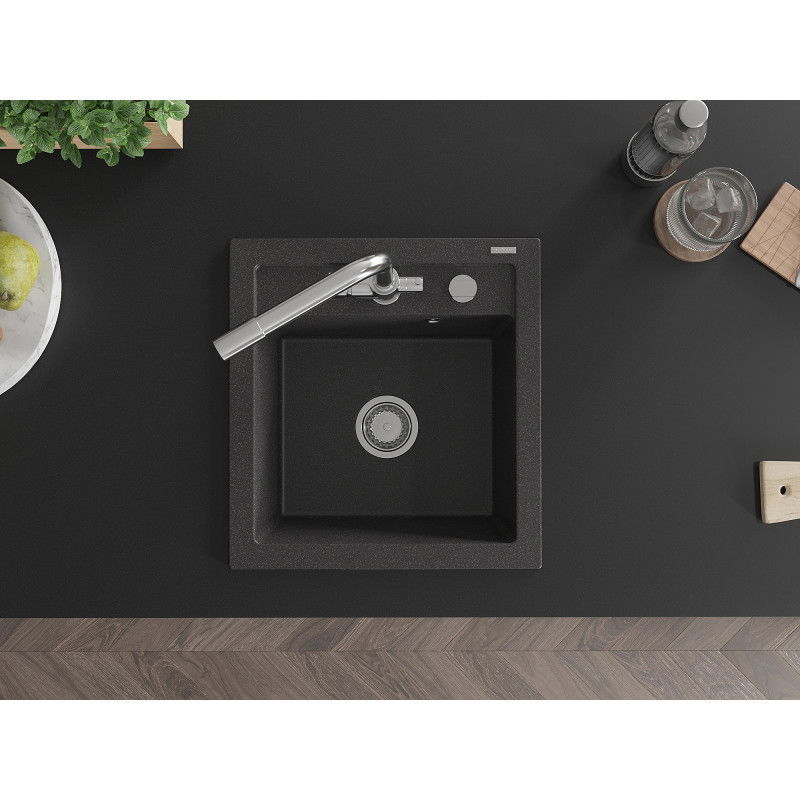 Mexen Vito гранитна кухненска мивка с едно корито и кухненски смесител Duero,