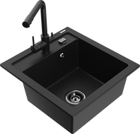 Mexen Vito единична кухненска мивка от гранит с кухненски смесител Duero, черен - 6503-77-671600-70-B