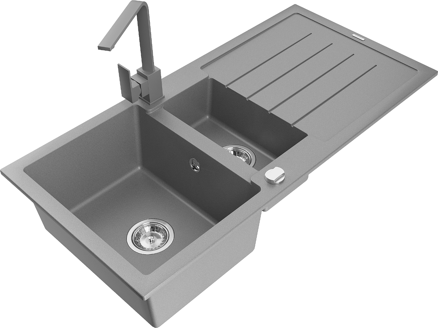 Мексен Андрес гранитна мивка 1,5-коморна с отцеждаща и кухненска батерия Рита, сива - 6515-71-670300-71