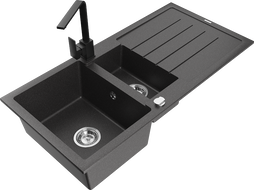 Mexen Andres гранитна мивка с 1,5 камери с отцедник и кухненски смесител Rita, черно на петна - 6515-76-670300-70