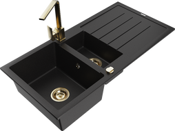 Mexen Andres гранитна мивка с 1,5 камери и отцедник и кухненски смесител Rita, черен - 6515-77-670300-50
