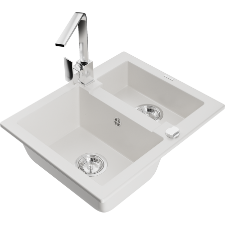 Mexen Carlos гранитна мивка 1,5-корпусна с кухненски смесител Рита, бял
