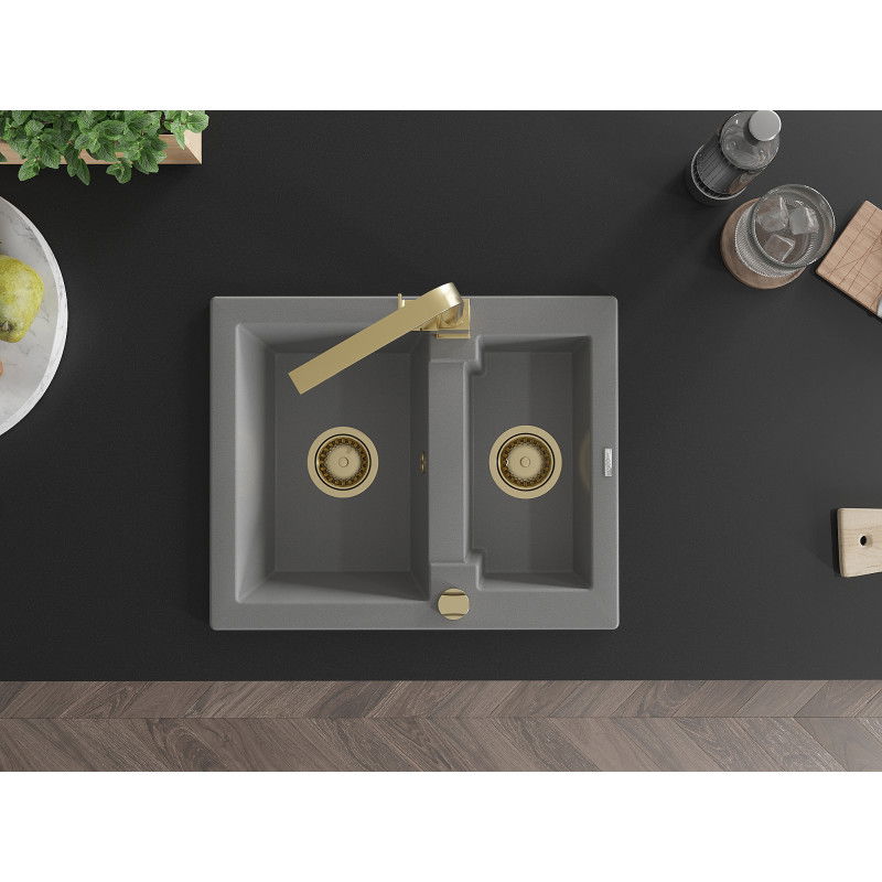 Mexen Carlos гранитна мивка с 1,5 камери и кухненски смесител Rita, сива - 6518-71-670300-50