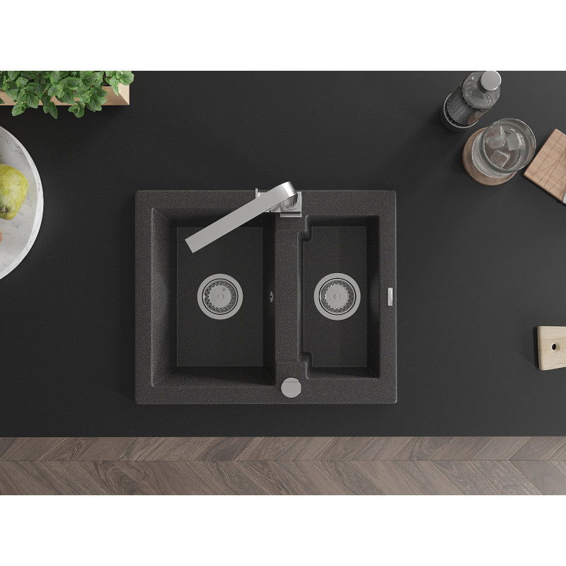 Mexen Carlos гранитна мивка с 1,5 камери и кухненски смесител Rita, черна на петна - 6518-76-670300-00