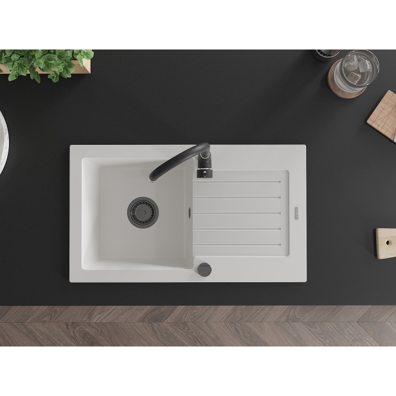 Mexen Pablo гранитна мивка 1-камерна с отцедник и кухненска батерия Telma,