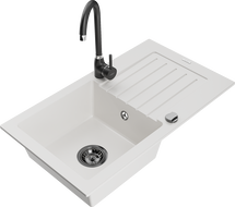 Mexen Pablo гранитна мивка с 1 отделение и отцедник с кухненски кран Telma, бял - 6510-20-670200-70