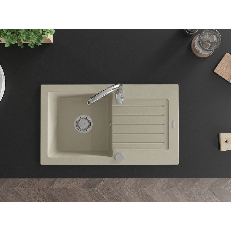 Mexen Pablo гранитна мивка с 1 отделение с отцедник и кухненски смесител Telma, бежов - 6510-69-670200-00
