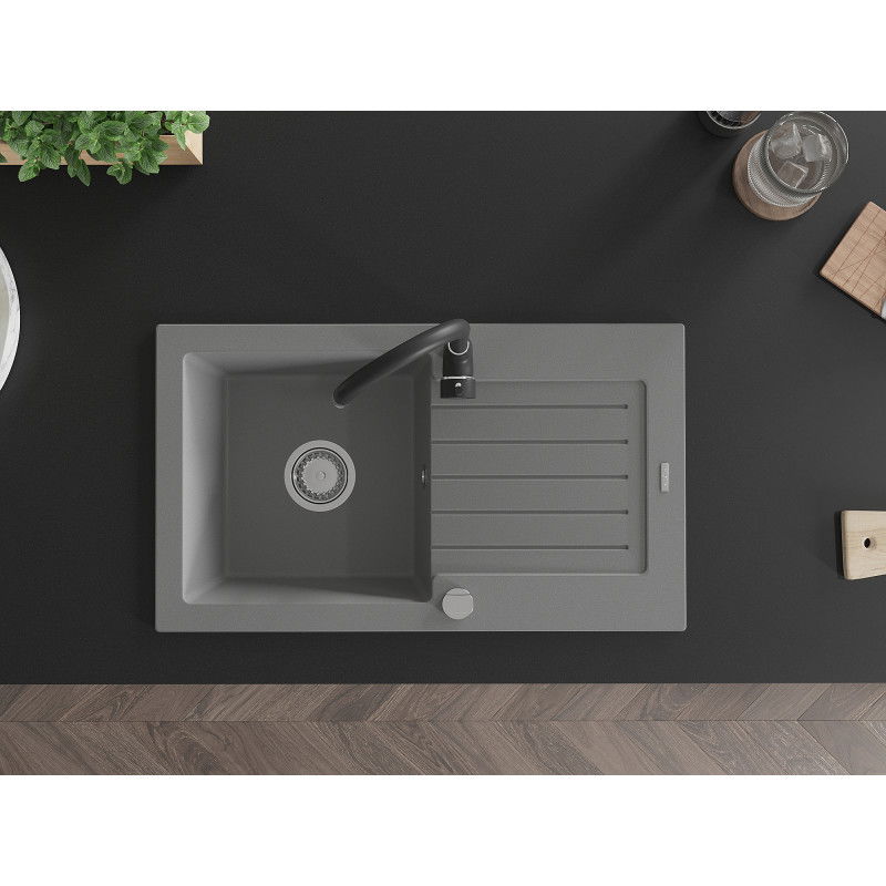 Mexen Pablo кухненска мивка от гранит с 1 камера с отцедник и кухненски смесител Telma, сив - 6510-71-670200-70