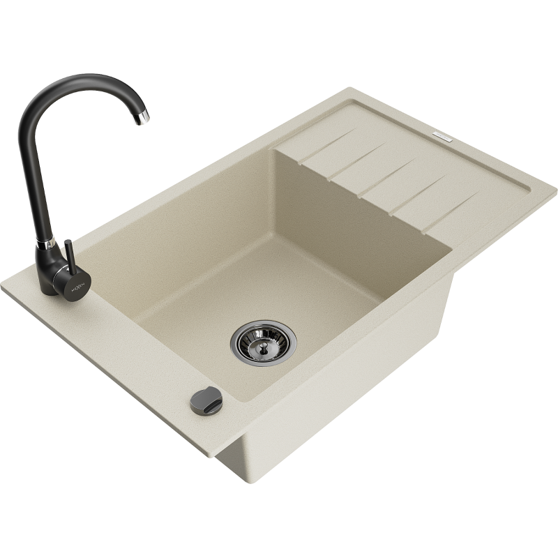 Mexen Elias гранитна мивка с 1 корито с отцедник и кухненски смесител Telma, бежов - 6511-69-670200-70