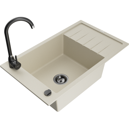 Mexen Elias гранитна мивка с 1 корито с отцедник и кухненски смесител Telma, бежов - 6511-69-670200-70