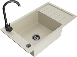 Mexen Elias гранитна мивка с 1 корито с отцедник и кухненски смесител Telma, бежов - 6511-69-670200-70
