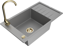 Mexen Elias Гранитна мивка 1-коморна с отцедник и кухненски смесител Telma, сив - 6511-71-670200-50