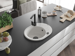 Mexen Kevin гранитна мивка с 1 корито с отцедник и кухненски смесител Rita, бял - 6517-20-670300-70