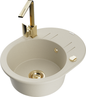 Mexen Kevin гранитна мивка с 1 камера със сушител и кухненски смесител Rita, бежов - 6517-69-670300-50