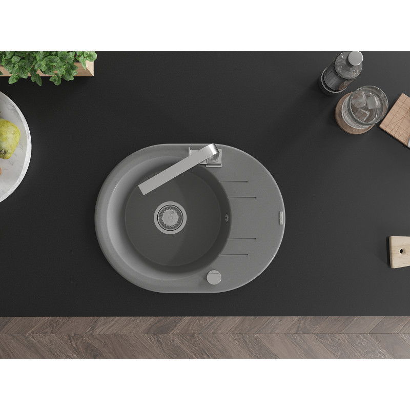 Mexen Kevin гранитна мивка с 1 отделение, отцедник и кухненски смесител Rita, сива - 6517-71-670300-00