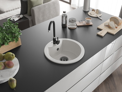 Mexen Diego гранитна мивка с една част с кухненска батерия Telma, бяла - 6512-20-670200-70