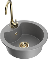 Mexen Diego гранитна мивка с 1 отделение с кухненски смесител Telma, сив - 6512-71-670200-50