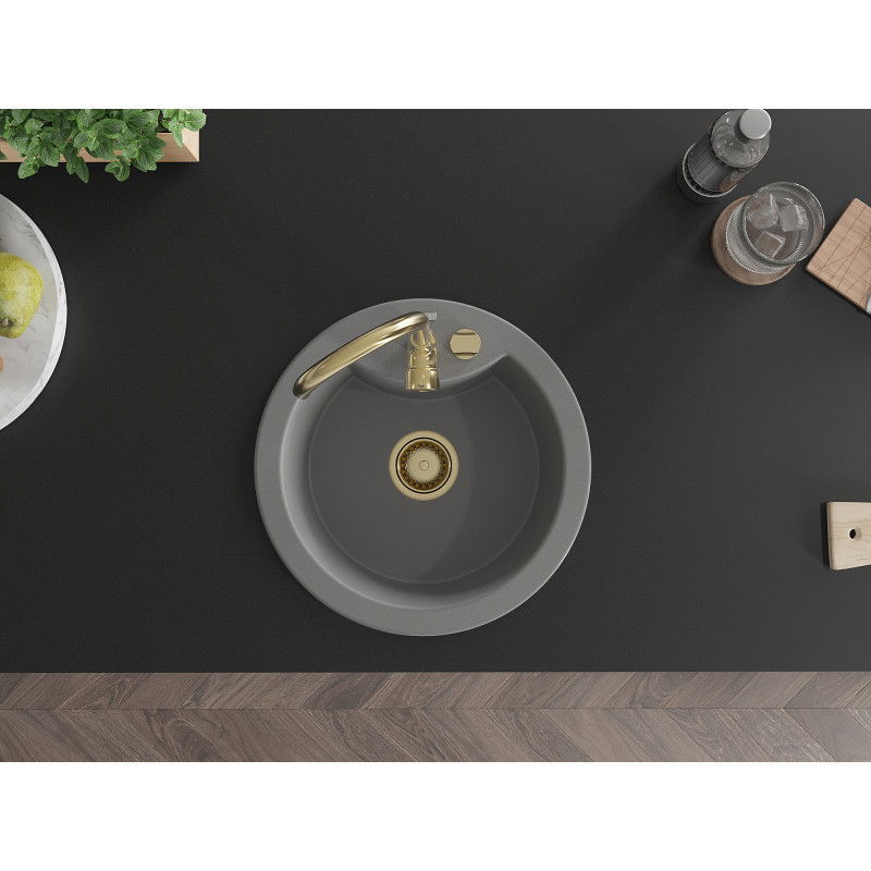 Mexen Diego гранитна мивка с 1 отделение с кухненски смесител Telma, сив - 6512-71-670200-50