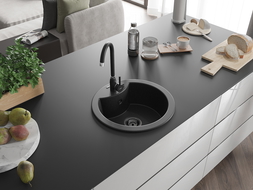 Mexen Diego гранитна мивка с 1 гнездо и кухненски смесител Telma, черен/сребрист - 6512-73-670200-70-B