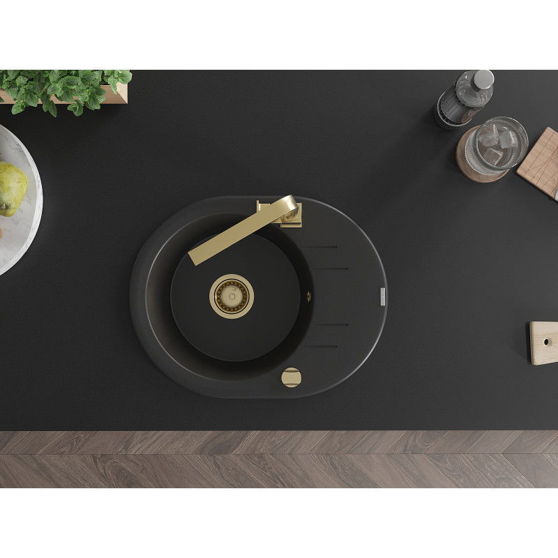 Mexen Kevin гранитна мивка с 1 камера с дренаж и кухненска батерия Rita, черна - 6517-77-670300-50